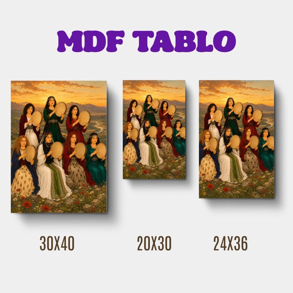 Jin Jiyan Azadi Def Çalan Kadınlar Motifli Tasarımlı Duvar Dekoratif Mdf Ahşap Retro Poster Tablo