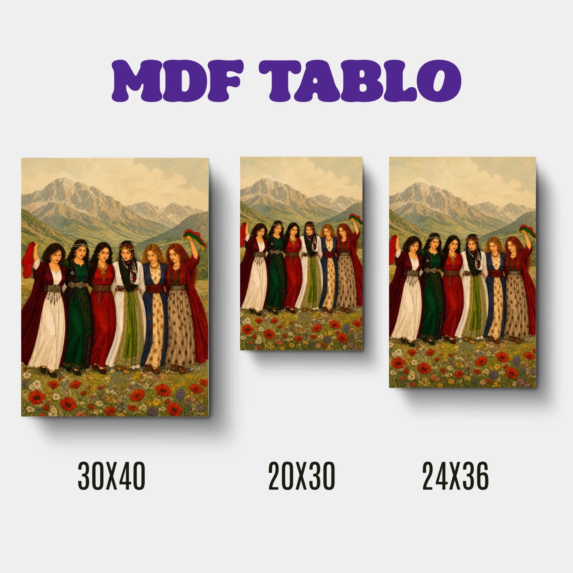 Jin Jiyan Azadi Halay Çeken Kadınlar Motifli Tasarımlı Duvar Dekoratif Mdf Ahşap Retro Poster Tablo