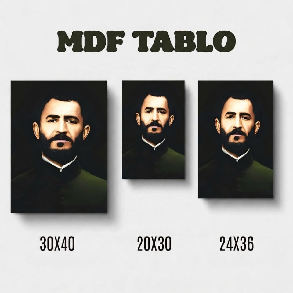 Tabloya Qazi Muhammed Siyah Beyaz Tasarımlı Duvar Dekoratif Mdf Ahşap Retro Poster Tablo