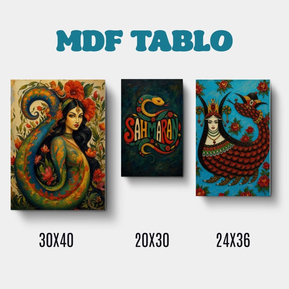 Şahmaran Motifli Tasarımlı Duvar Dekoratif Mdf Ahşap Retro Poster Tablo SETİ