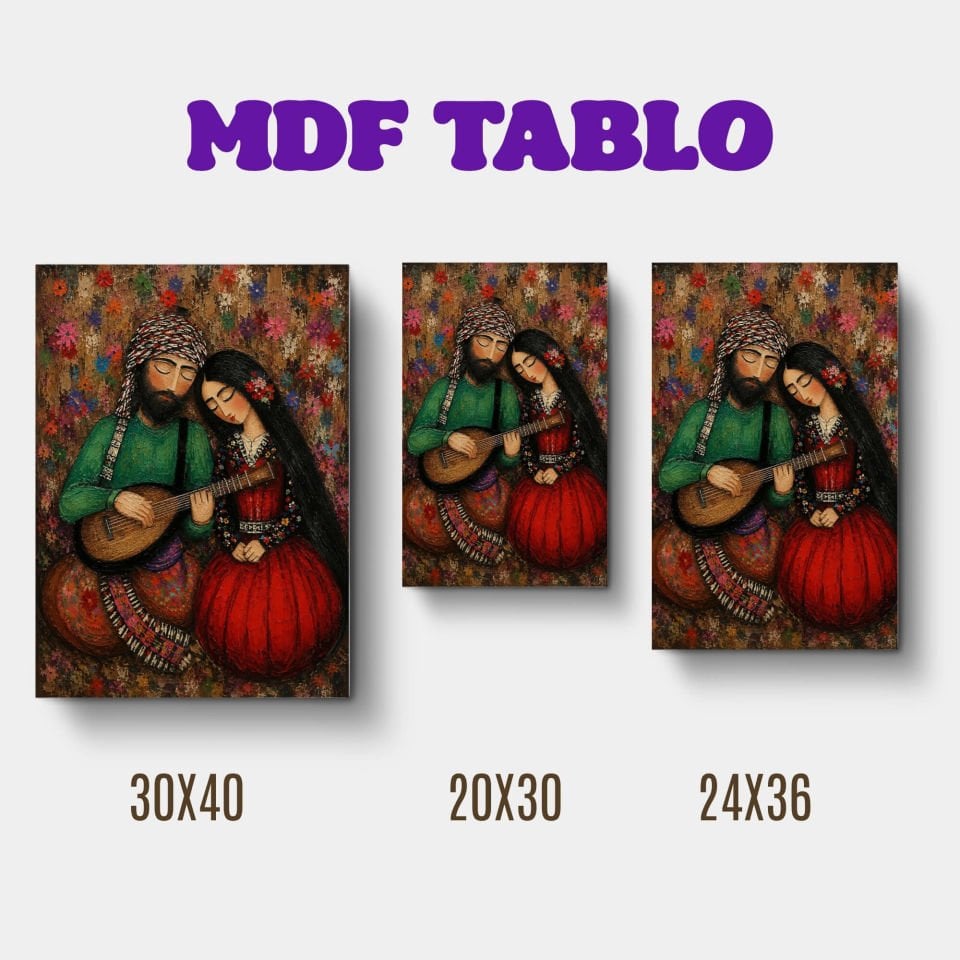 Tabloya Mem û Zin - Mem İle Zin Tasarımlı Duvar Dekoratif Mdf Ahşap Retro Poster Tablo