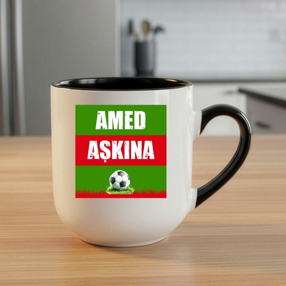 Amed Aşkına Yeşil Kırmızı Tasarımlı Taraftar Spor Siyah Elite Oval Kupa Bardak
