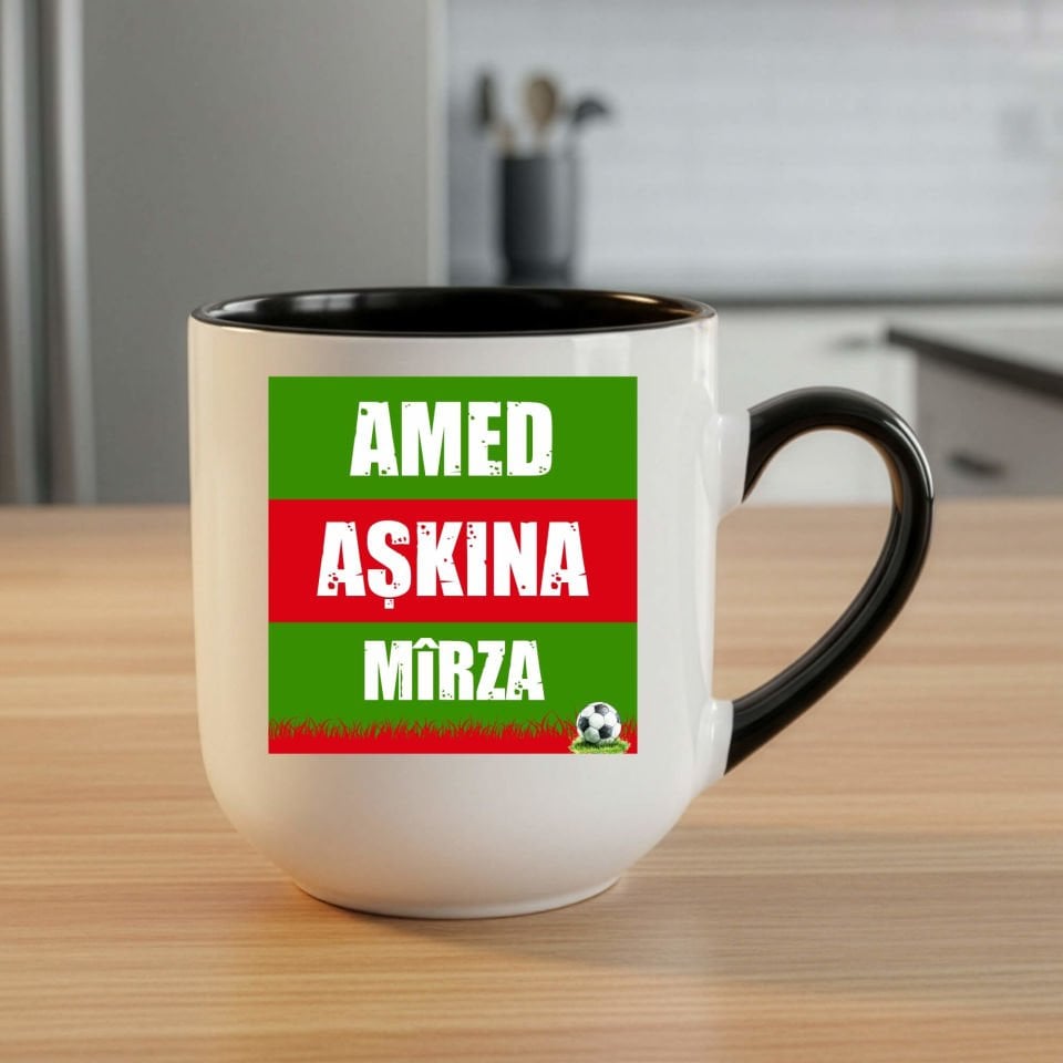 İsme Özel Amed Aşkına Yeşil Kırmızı Tasarımlı Taraftar Spor Siyah Elite Kupa Bardak