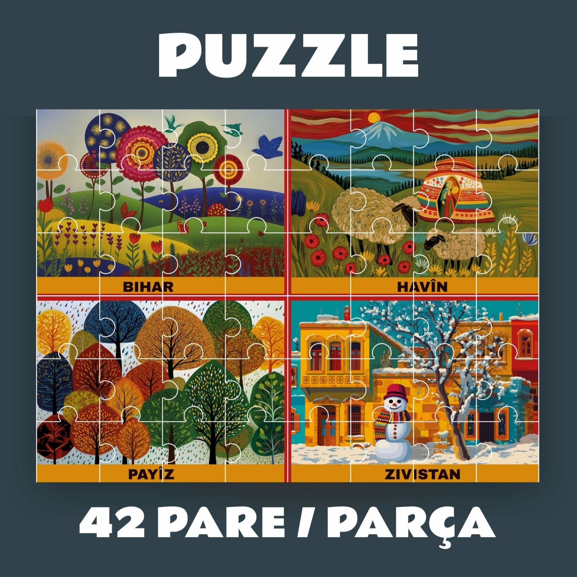 Pazil Bi Kurdî Demsal Aylar - Kürtçe Puzzle Yapboz (42 Pare/Parça - A4)