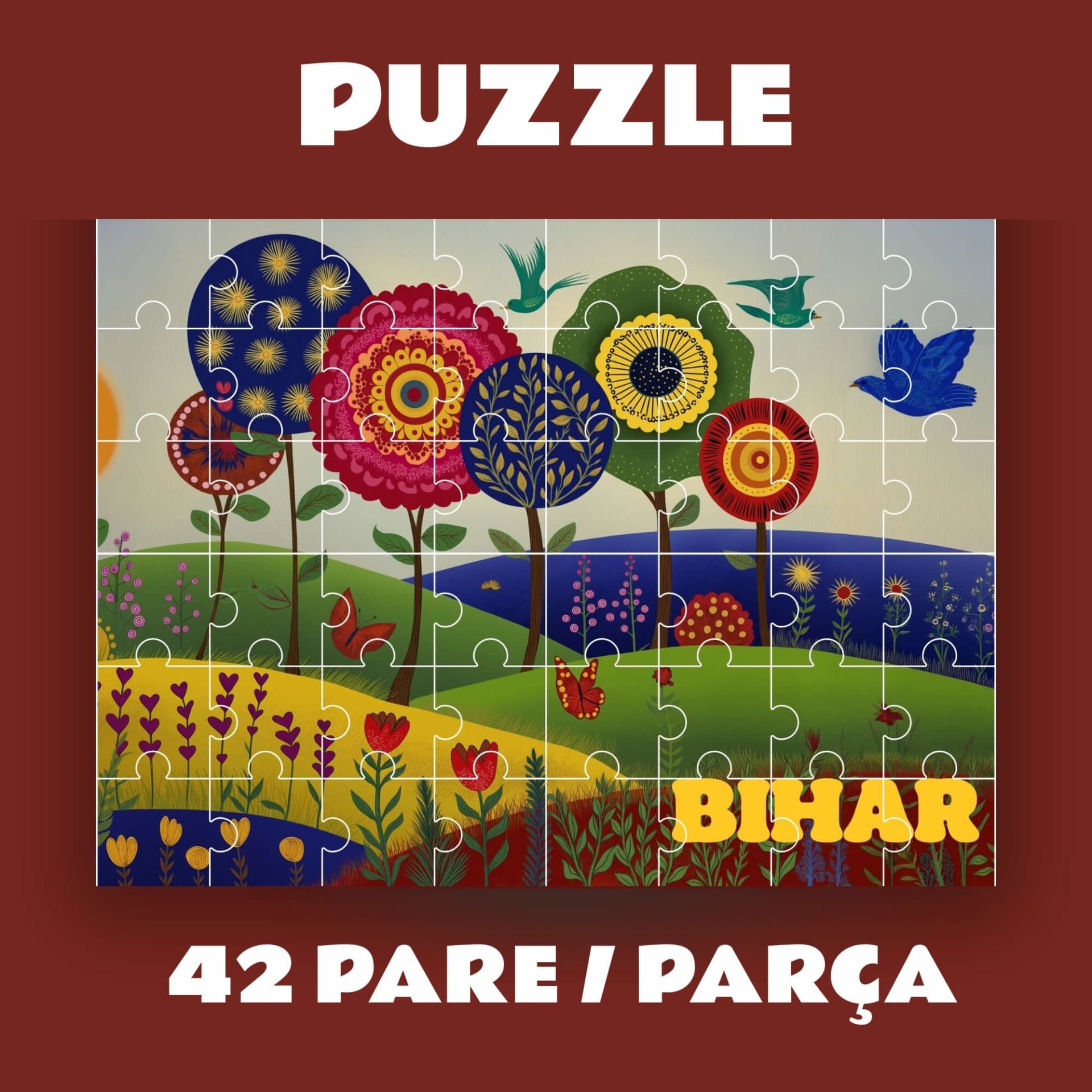 Pazil Bi Kurdî Bihar İlkbahar - Kürtçe Puzzle Yapboz (42 Pare/Parça - A4)