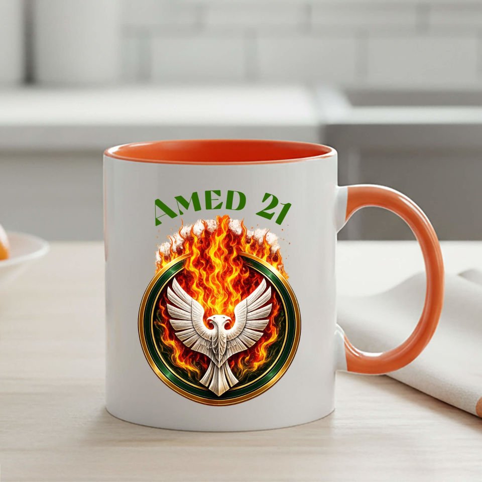 Amed 21 Kartal ve Ateş Tasarımlı Taraftar Spor Turuncu Renkli Klasik Kupa Bardak