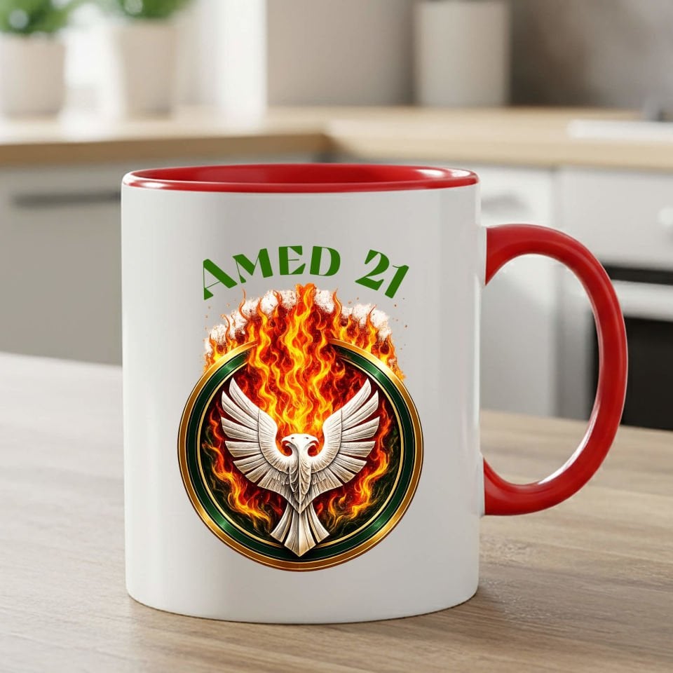 Amed 21 Kartal ve Ateş Tasarımlı Taraftar Spor Kırmızı Renkli Klasik Kupa Bardak