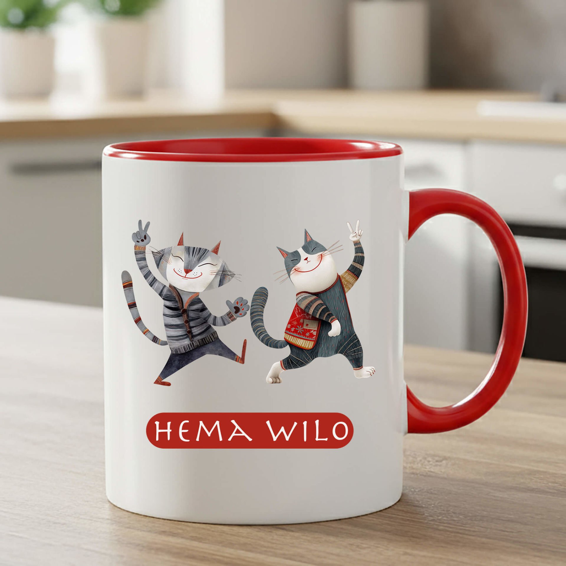 Kürtçe Hema Wilo Tasarımlı Kırmızı Renkli Kupa Bardağı - Hema Wilo Kırmızı Renkli Klasik Kupa Bardak