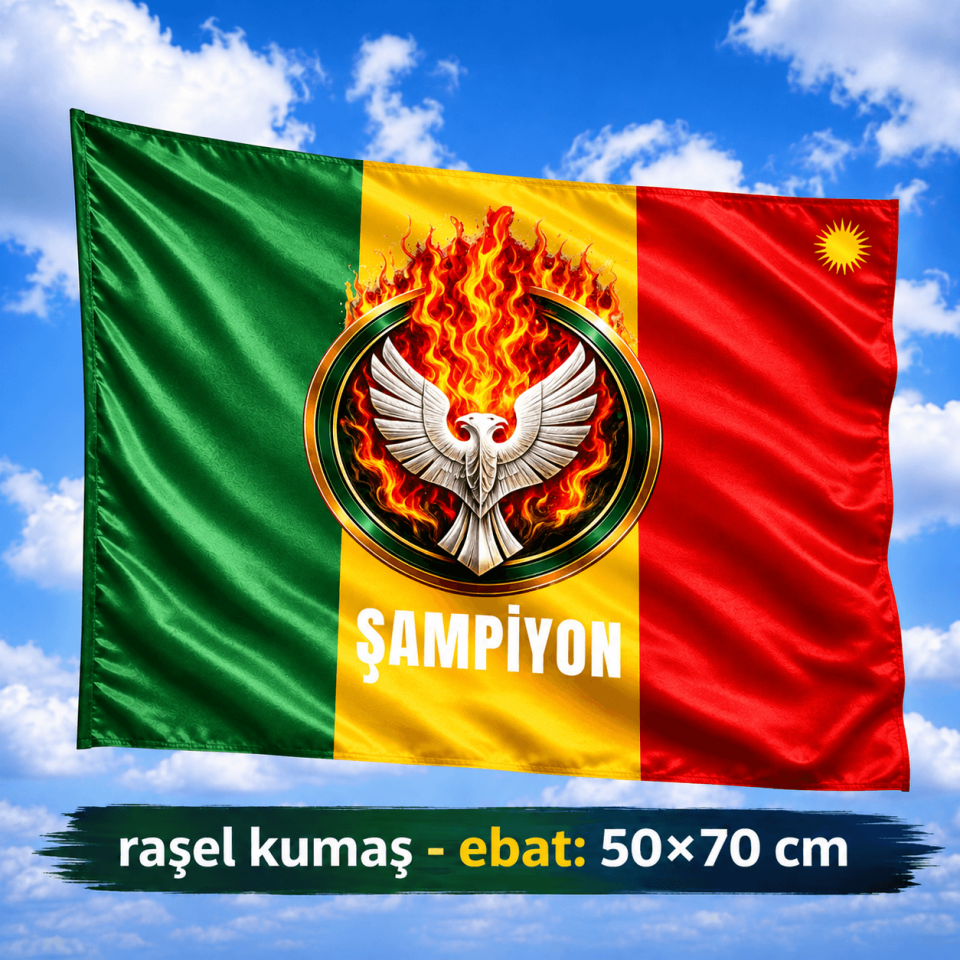 Amed Çift Başlı Kartal Kesk Sor Zer Tasarımlı Taraftar Spor Bayrak - Şampiyon Bayrağı 50x70 (raşel kumaş)