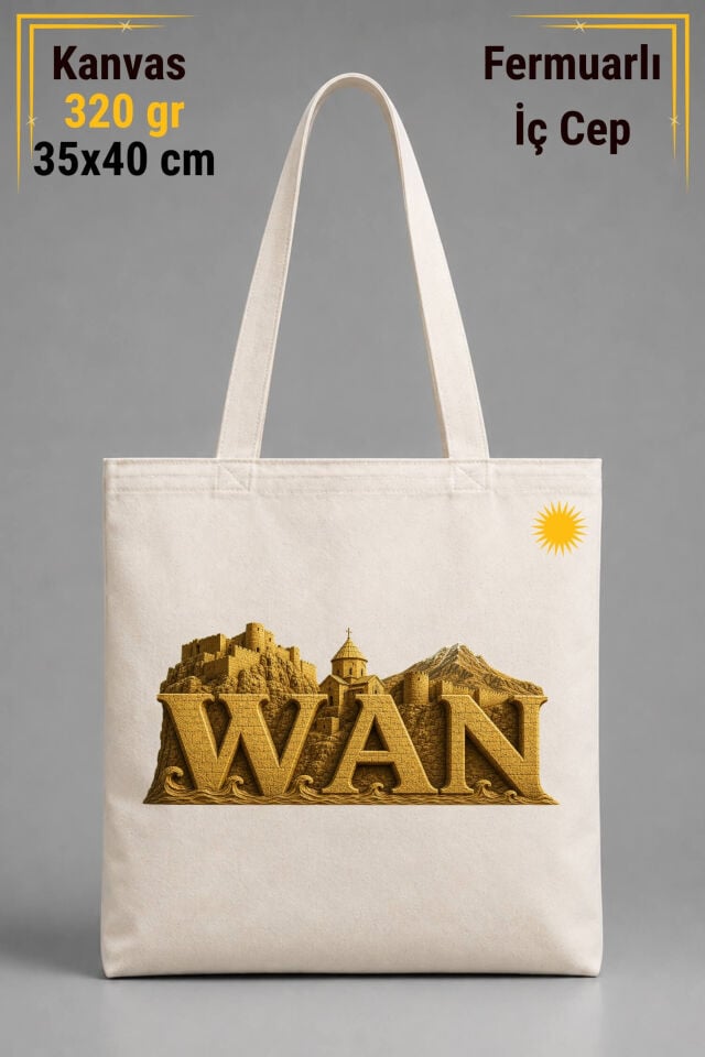 Wan Van Şehri Tasarımlı İÇ CEPLİ 320 gr Kanvas Bez Çanta | %100 Pamuk