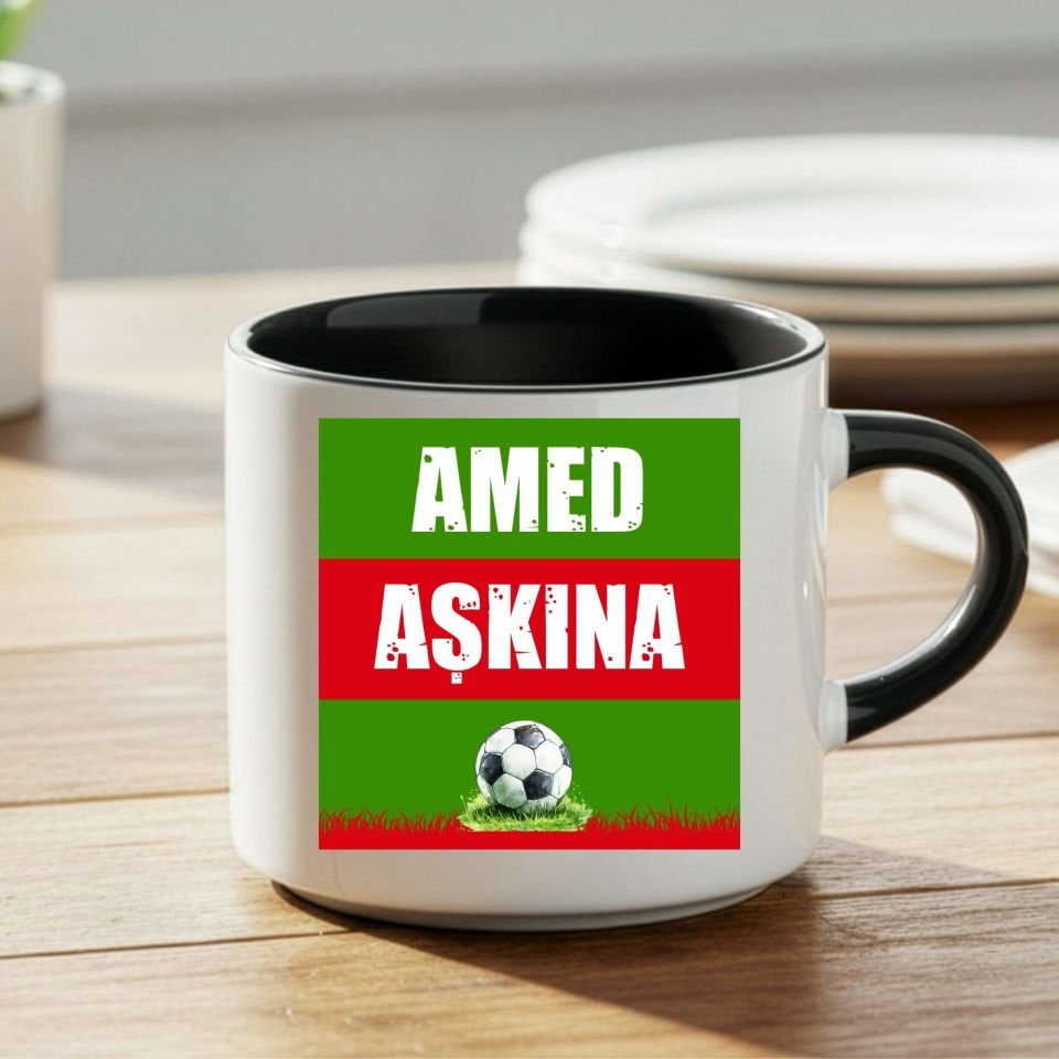 Amed Aşkına Yeşil Kırmızı Tasarımlı Taraftar Spor Siyah Renkli Nescafe Kupa Bardak