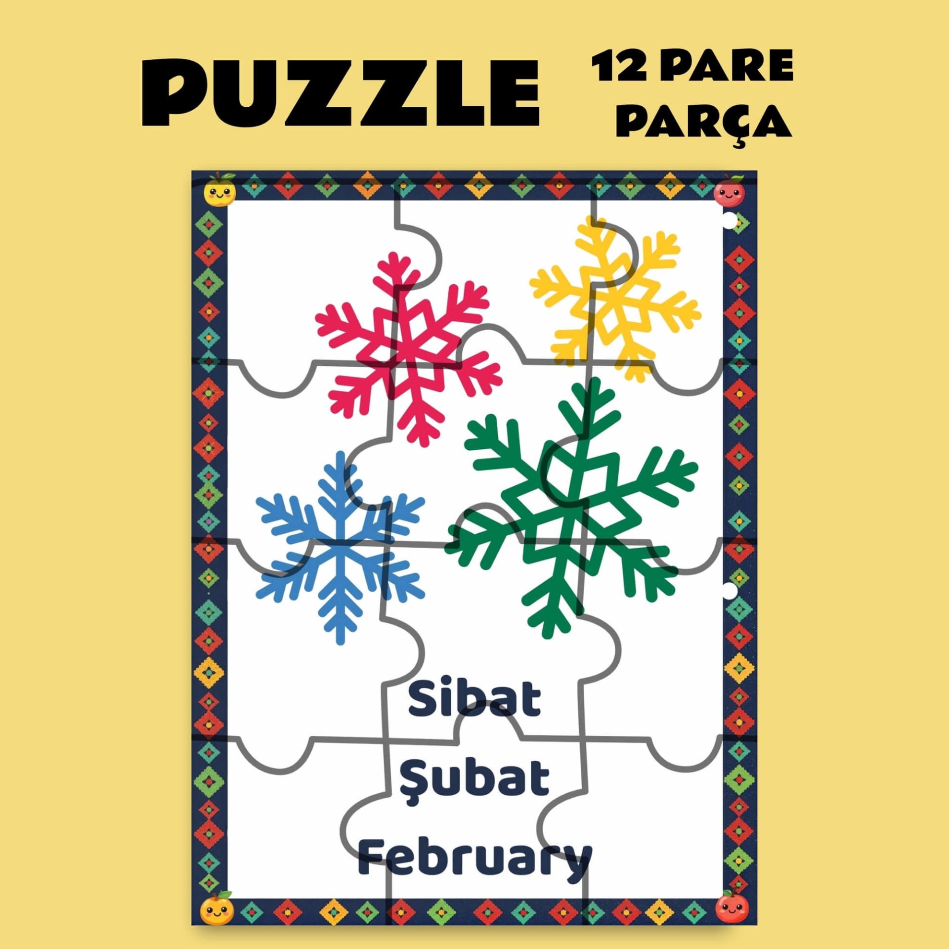 Pazil Bi Kurdî Sibat Şubat Ayı - Kürtçe Magnetli Puzzle Yapboz (12 Pare/Parça - A5)