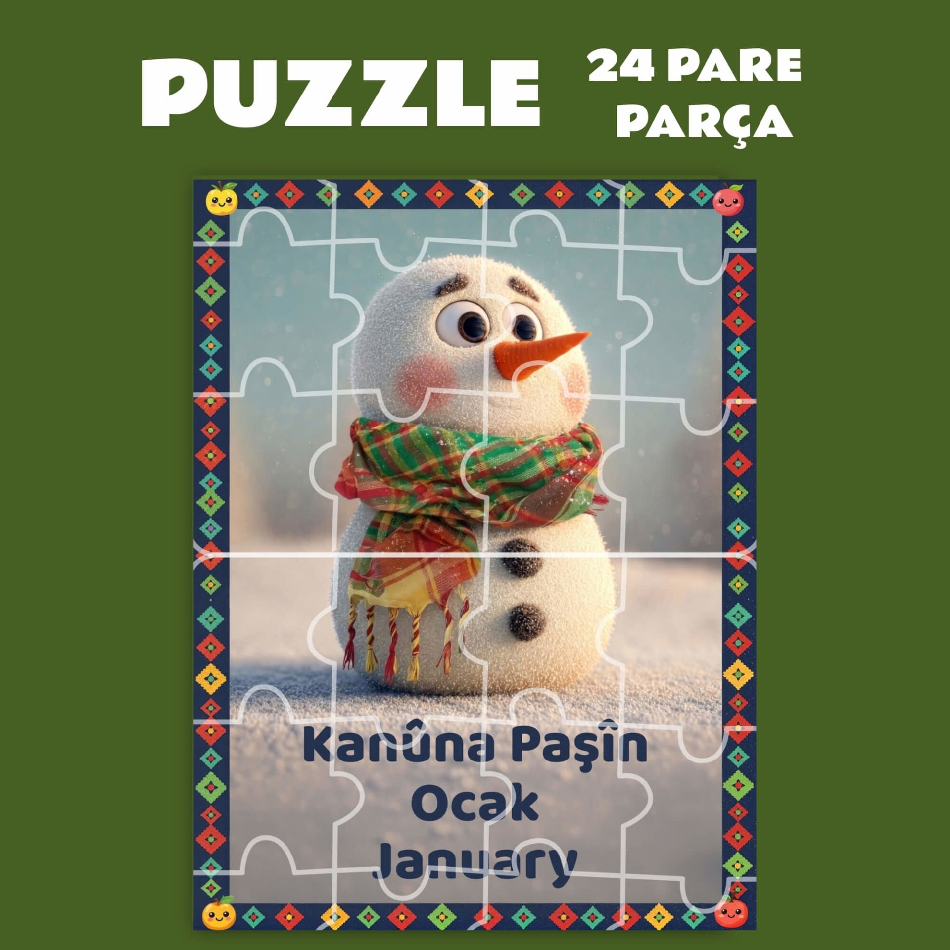 Pazil Bi Kurdî Kanuna Paşîn Ocak Ayı  - Kürtçe Puzzle Yapboz (24 Pare/Parça - A5)