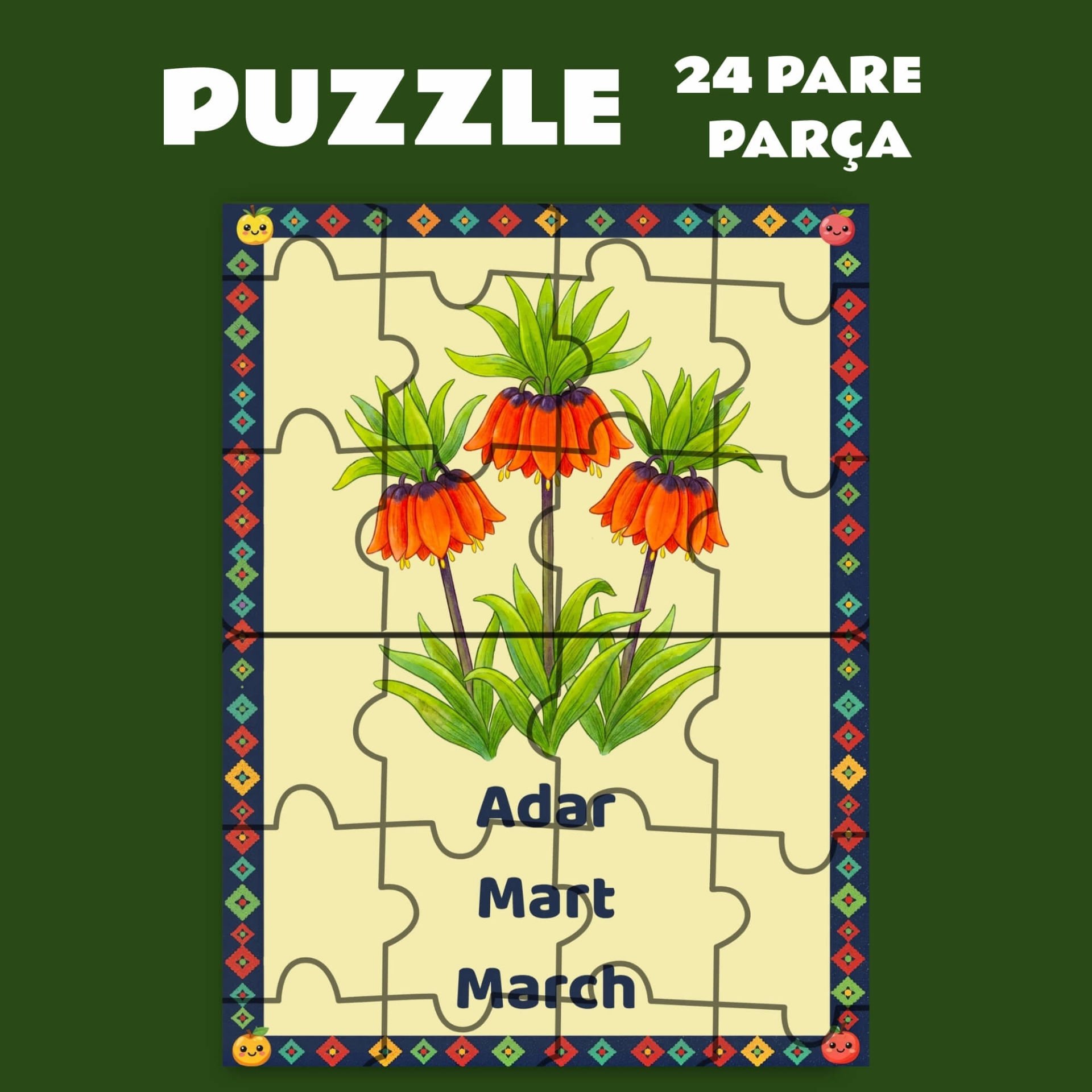 Pazil Bi Kurdî Adar Mart Ayı  - Kürtçe Puzzle Yapboz (24 Pare/Parça - A5)