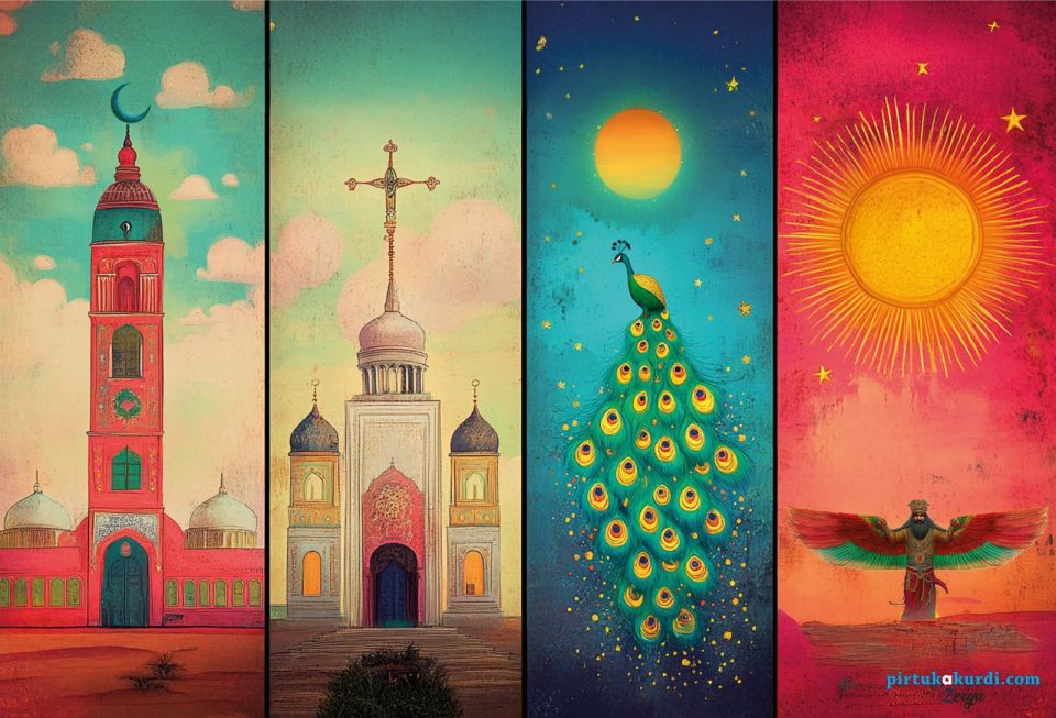 Dört Din Temalı Poster (Müslümanlık - Hiristiyanlık - Yezidilik - Zerdüştlük