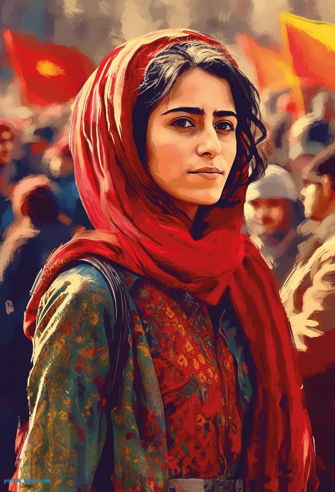 Postera Ayşe Şan - Leyla Qasim - Kırmızı Şallı Kadın Posteri