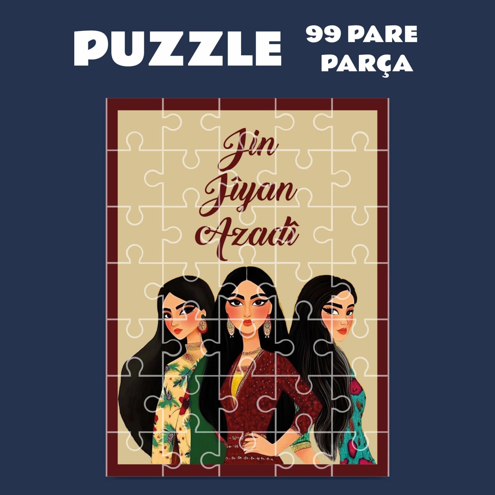 Pazil Bi Kurdî Jin Jiyan Azadi - Kürtçe Puzzle Yapboz (99 Pare/Parça - A4)