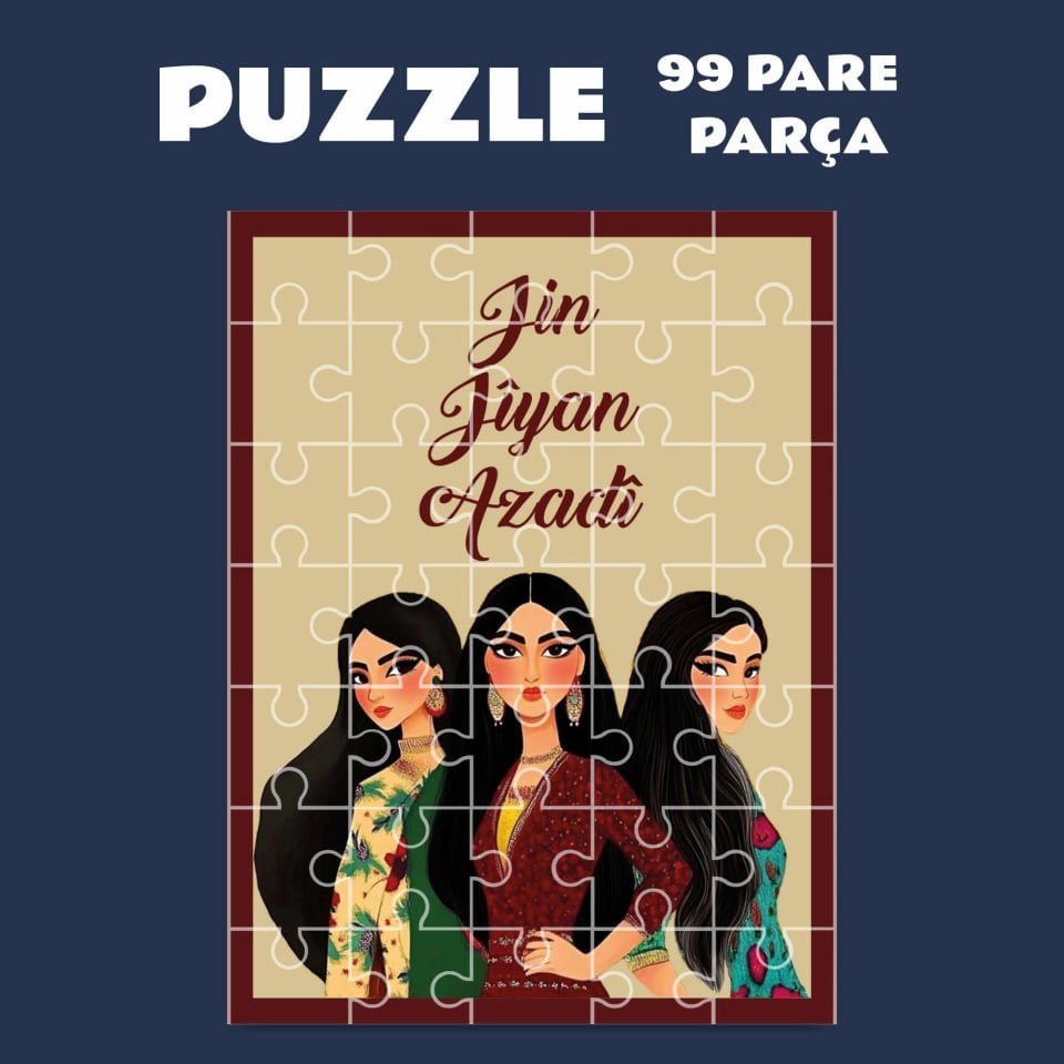 Pazil Bi Kurdî Jin Jiyan Azadi - Kürtçe Puzzle Yapboz (99 Pare/Parça - A4)