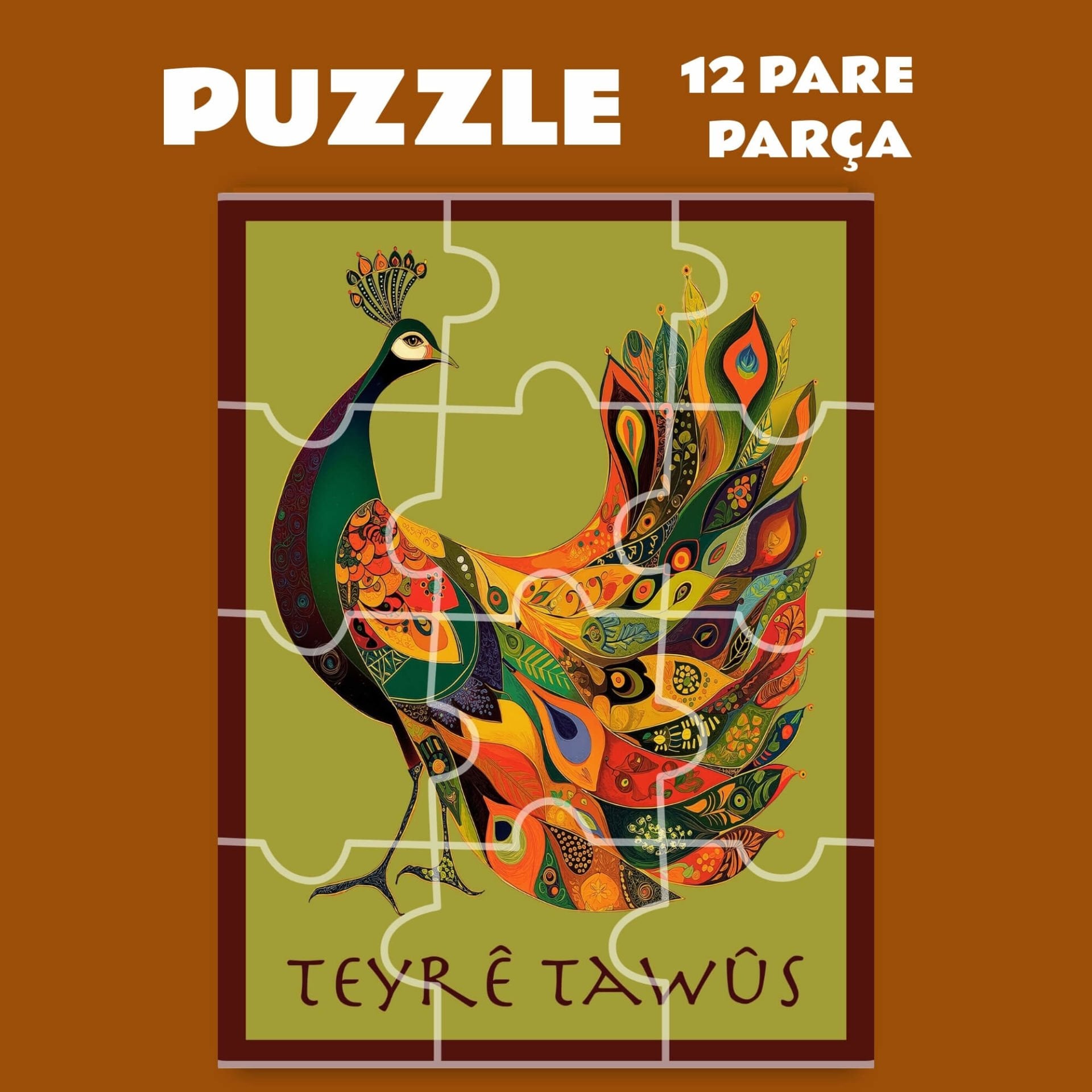 Pazil Bi Kurdî Teyrê Tawus Tavus Kuşu - Kürtçe Magnetli Puzzle Yapboz (12 Pare/Parça - A5)