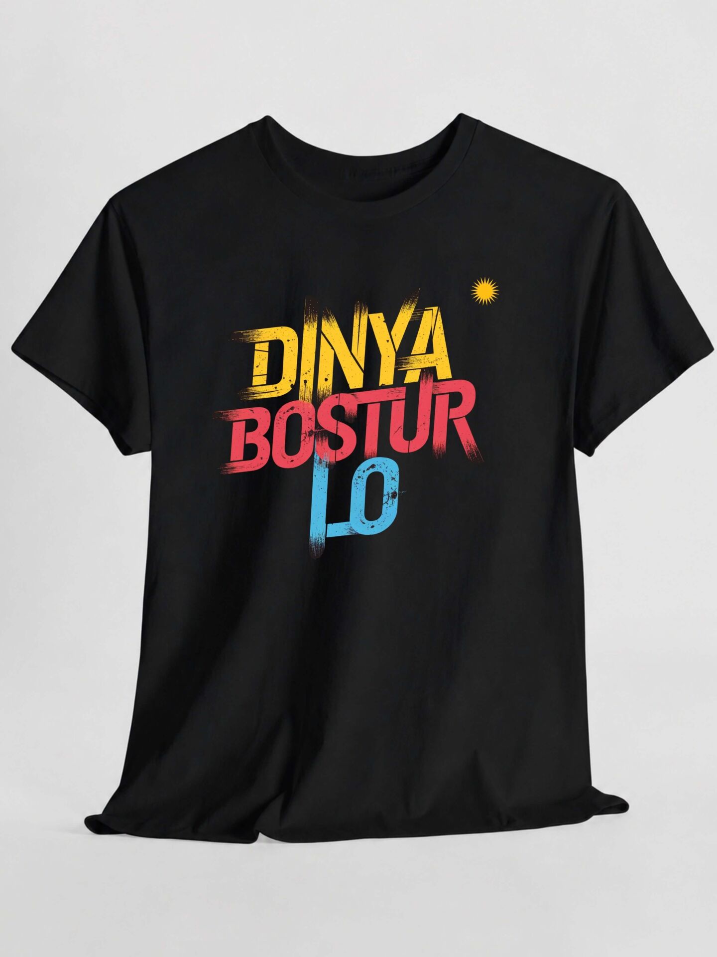 Dinya Dünya Boştur Lo Tasarımlı Siyah Tişört