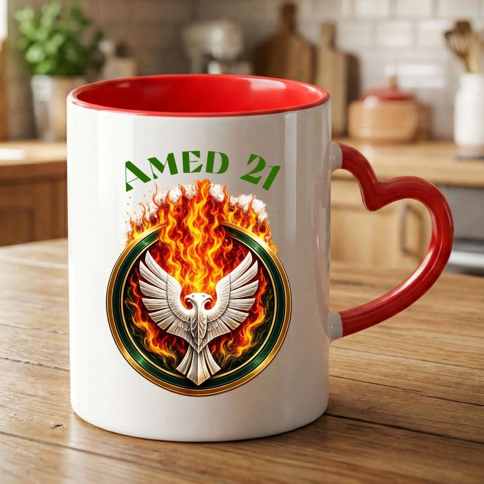 Amed 21 Kartal ve Ateş Tasarımlı Taraftar Spor Kırmızı Renkli Kalp Kupa Bardak