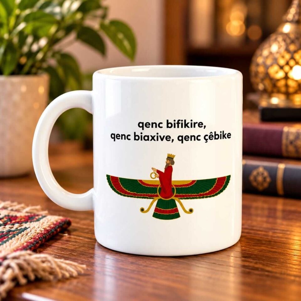 Ahura Mazda Resimli Porselen Kupa Bardak - Ahura Mazda Kupası - Kurdi