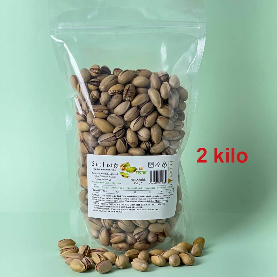 Siirt Fıstığı Kabuklu Kavurulmuş 1. Kalite (2 kilo)