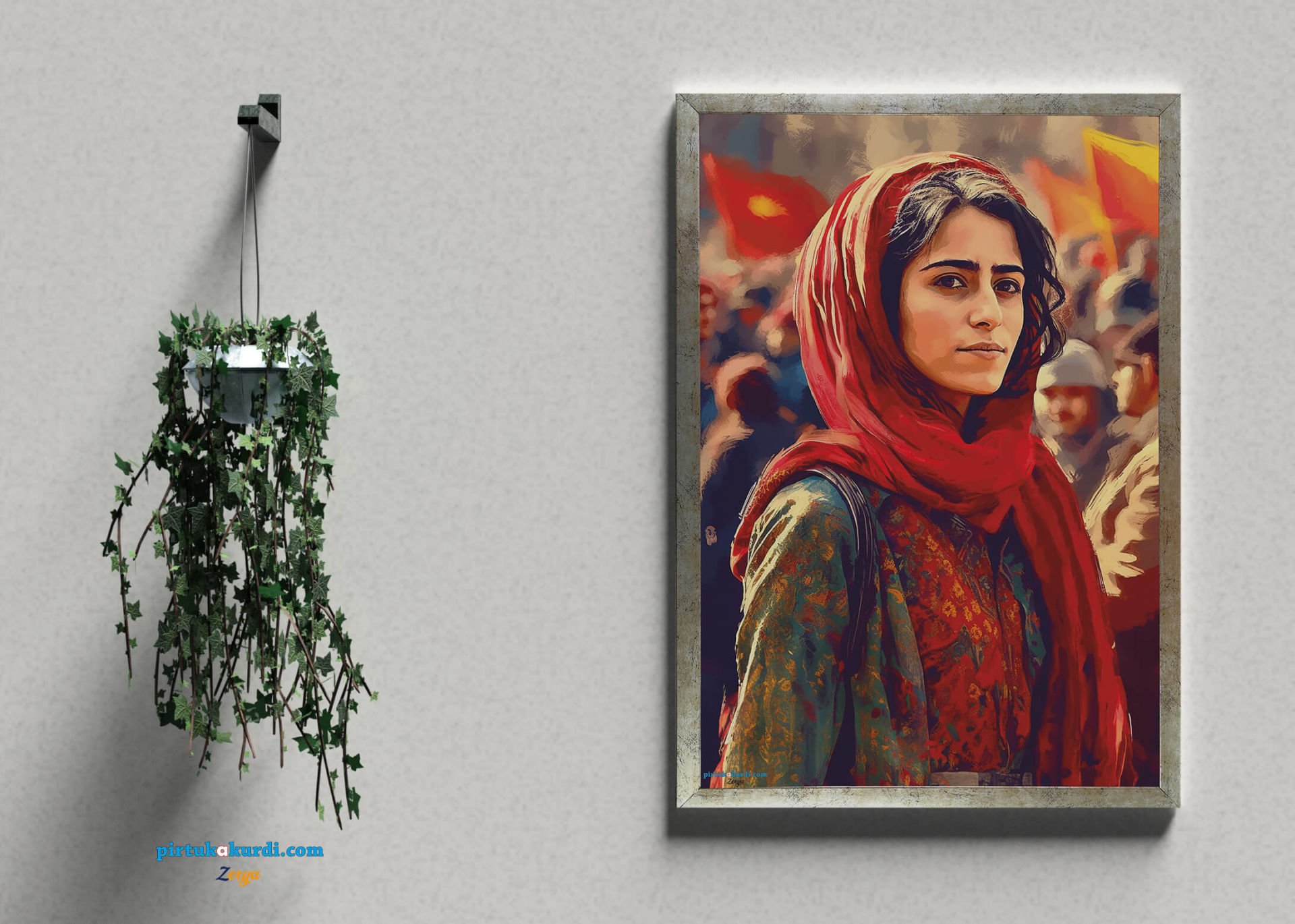 Kırmızı Şallı Kadın Posteri ÇERÇEVELİ