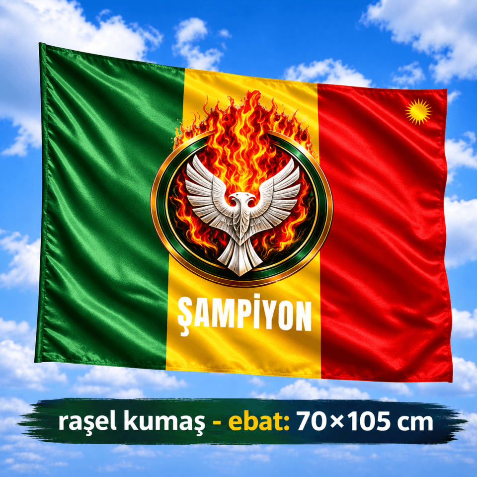 Amed Çift Başlı Kartal Kesk Sor Zer Tasarımlı Taraftar Spor Bayrak - Şampiyon Bayrağı 70x105 (raşel kumaş)