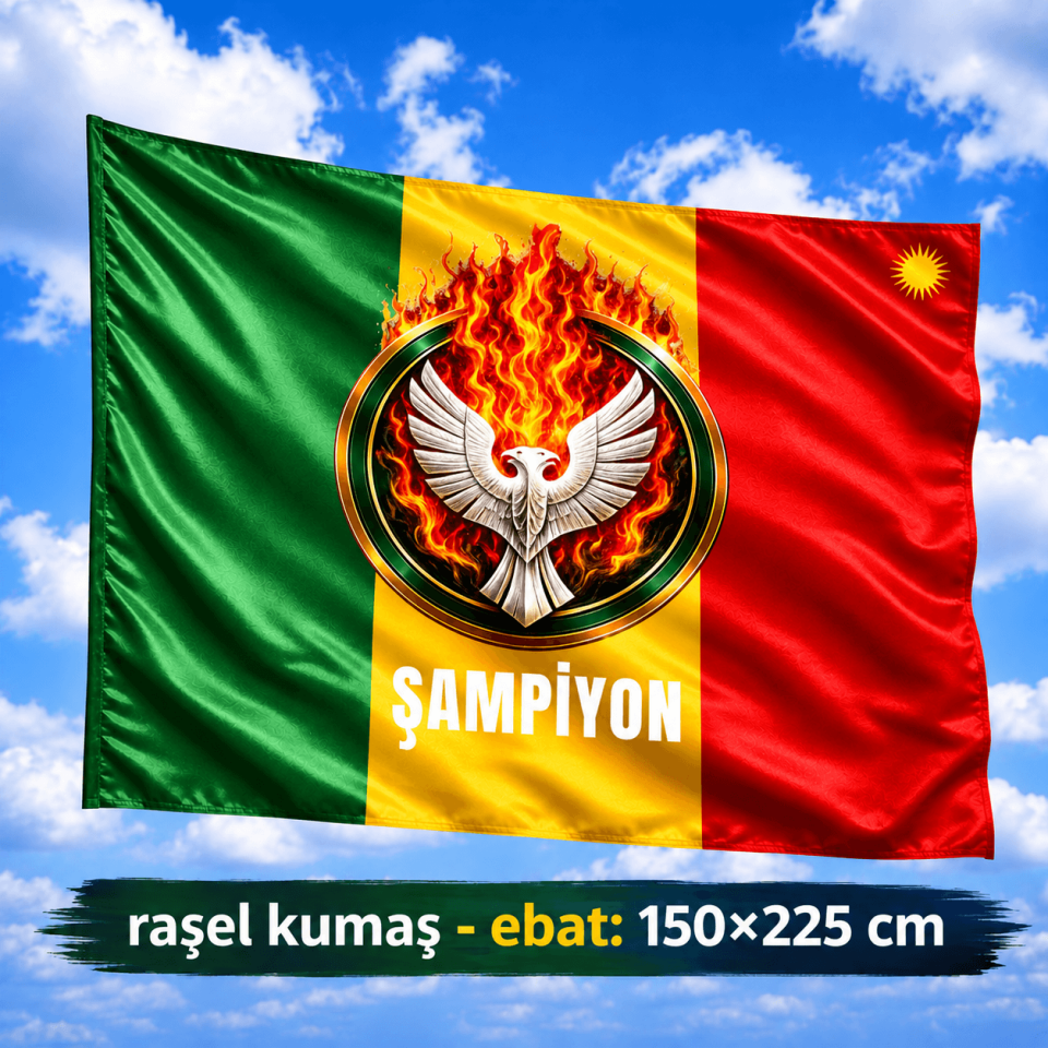 Amed Çift Başlı Kartal Kesk Sor Zer Tasarımlı Taraftar Spor Bayrak - Şampiyon Bayrağı 150x225 (raşel kumaş)