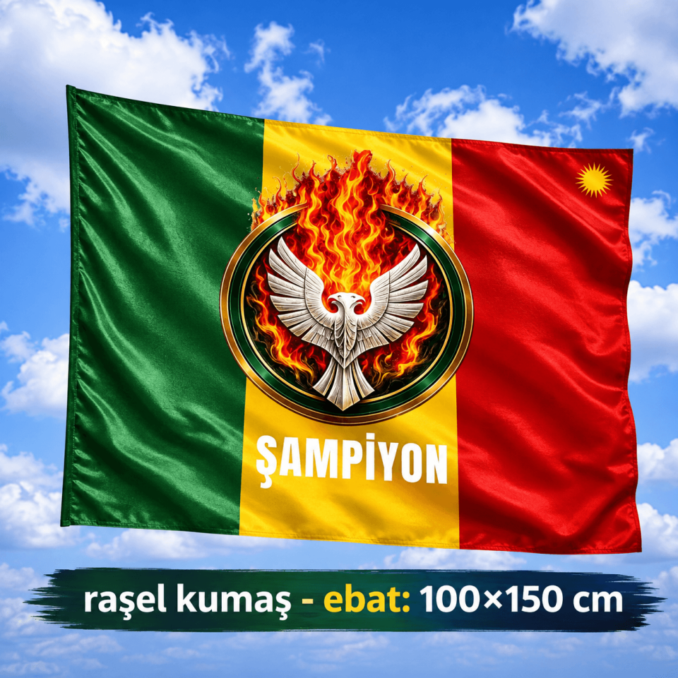 Amed Çift Başlı Kartal Kesk Sor Zer Tasarımlı Taraftar Spor Bayrak - Şampiyon Bayrağı 100x150 (raşel kumaş)