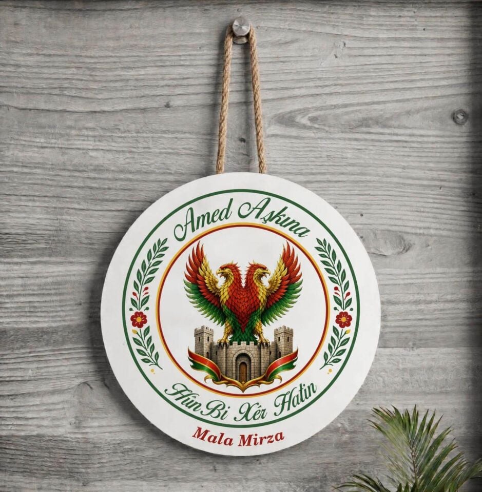 İsme Özel Amed Aşkına Surları Çift Başlı Kartal Tasarımlı Hûn Bi Xêr Hatin Taraftar Spor Kürtçe Kapı Süsü