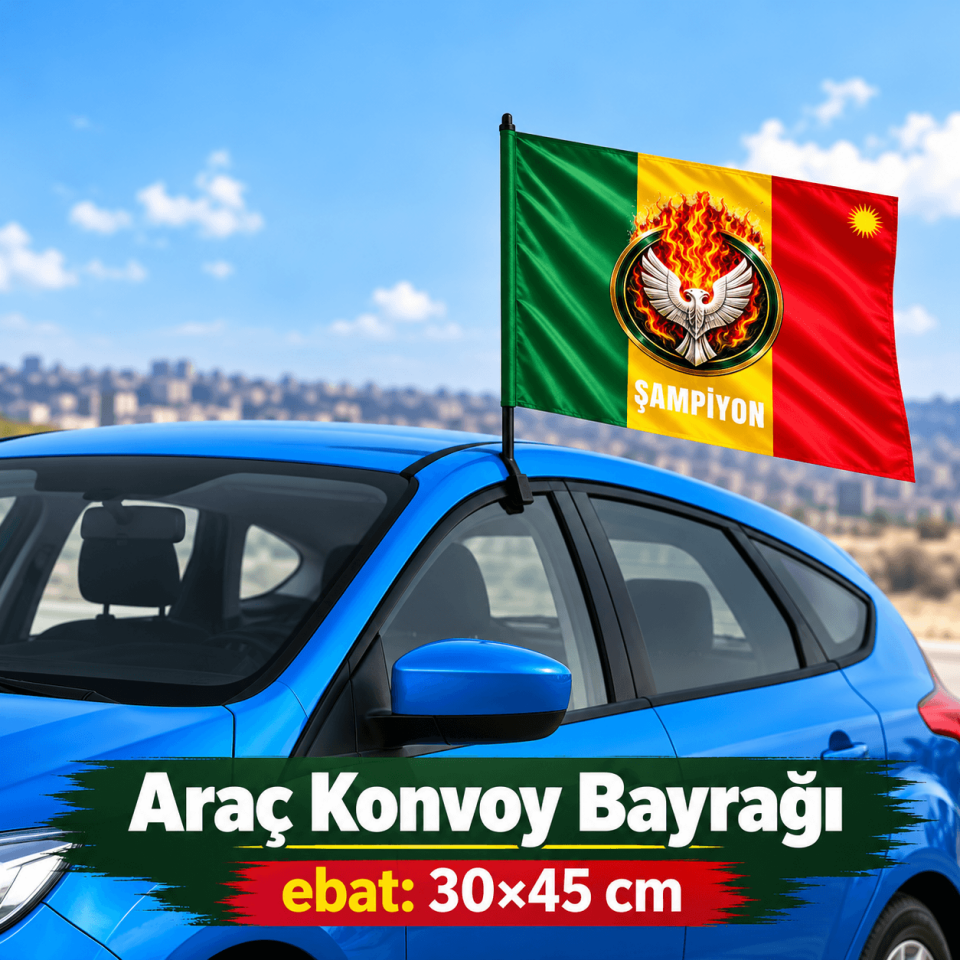 Arabalara Özel Konvoy Şampiyon Bayrağı - Amed Çift Başlı Kartal Kesk Sor Zer Tasarımlı Taraftar Spor Bayrak 30x45 (raşel kumaş)