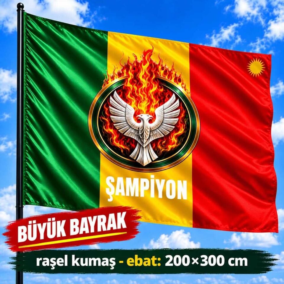 Şampiyon Amed Çift Başlı Kartal Kesk Sor Zer Tasarımlı Taraftar Spor Bayrak - Büyük Amed Renkleri Bayrağı 200x300 (raşel kumaş)