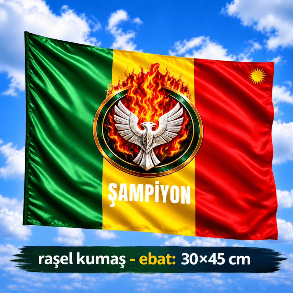 Şampiyon Amed Çift Başlı Kartal Tsarımlı Kesk Sor Zer Taraftar Spor Bayrak - Amed Renkleri Bayrağı 30x45 (raşel kumaş)