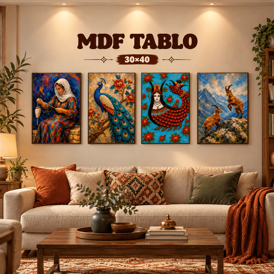 Kürt Kültürü Motifli MDF Ahşap Tablo Pezkovi - Melekê Tawis - Şahmaran Tasarımlı Duvar Tablo SETİ