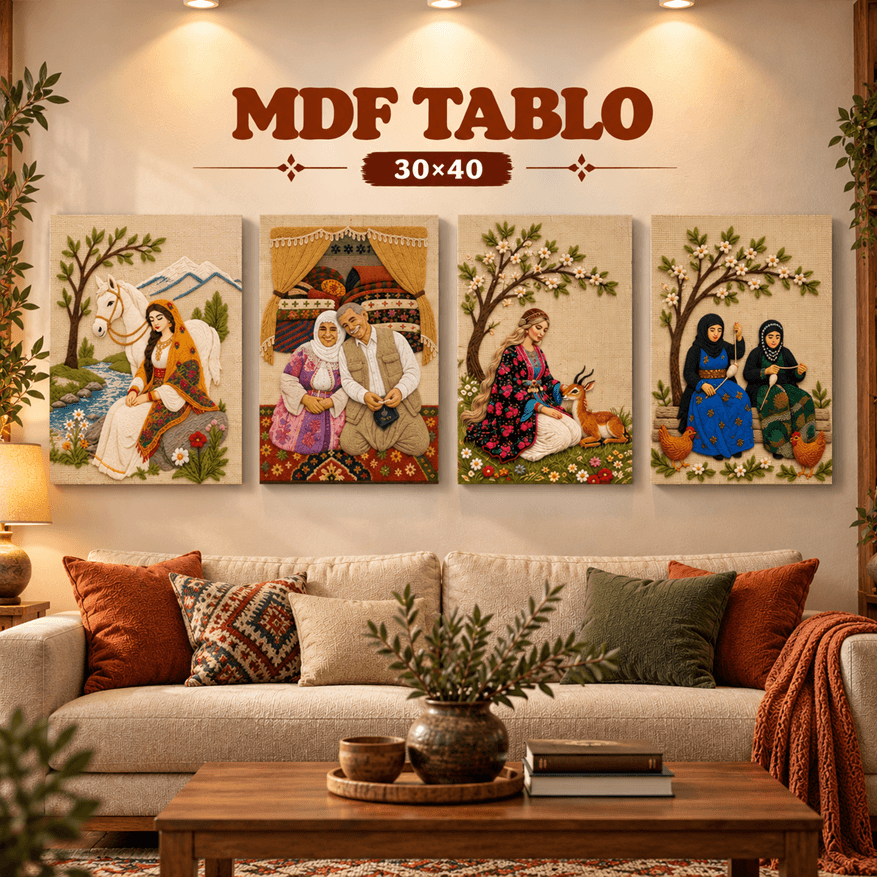 Kürt Kültürü Otantik Nakış Motifli MDF Ahşap Tasarımlı Duvar Tablo SETİ