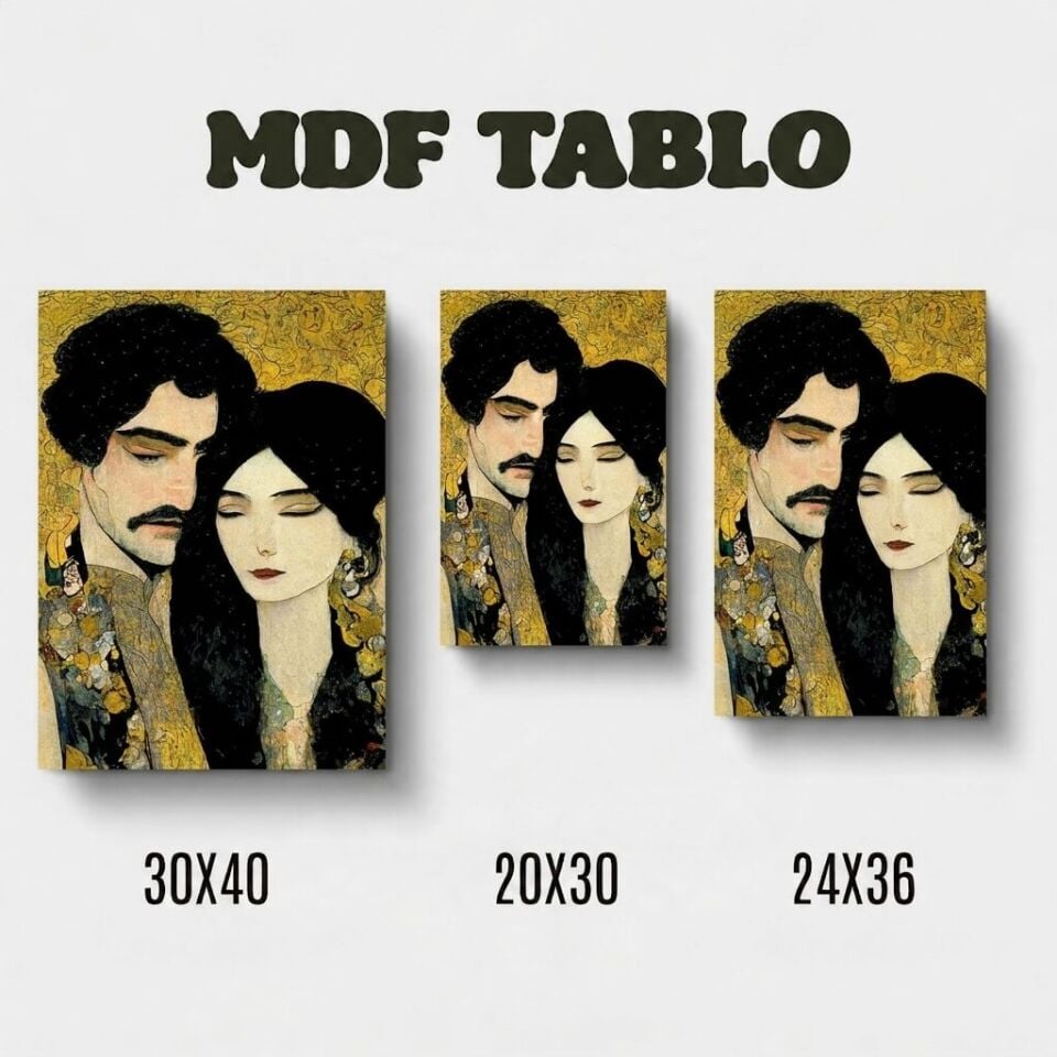 Mem û Zîn Motifli Tasarımlı Duvar Dekoratif Mdf Ahşap Retro Poster Tablo