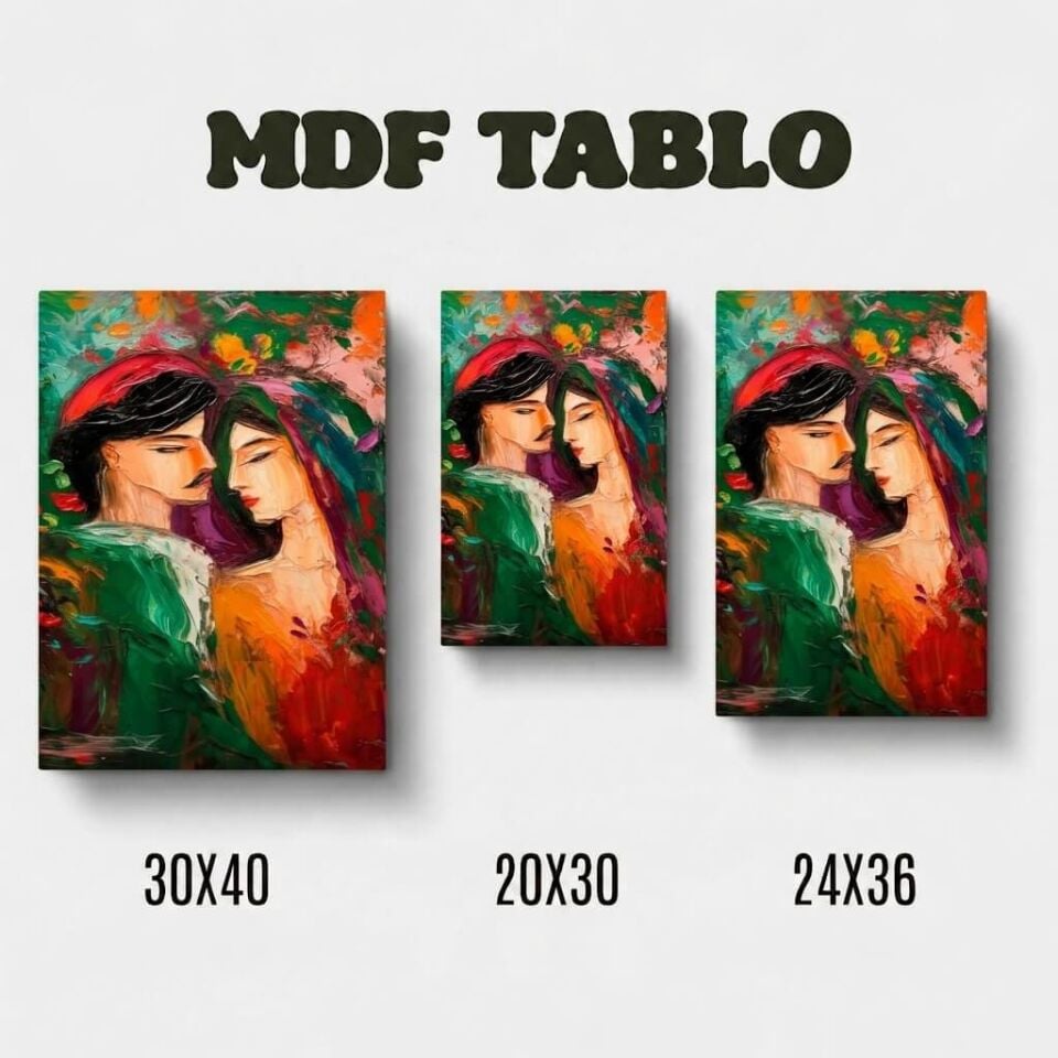 Mem û Zîn Yağlı Boya Motifli Tasarımlı Duvar Dekoratif Mdf Ahşap Retro Poster Tablo
