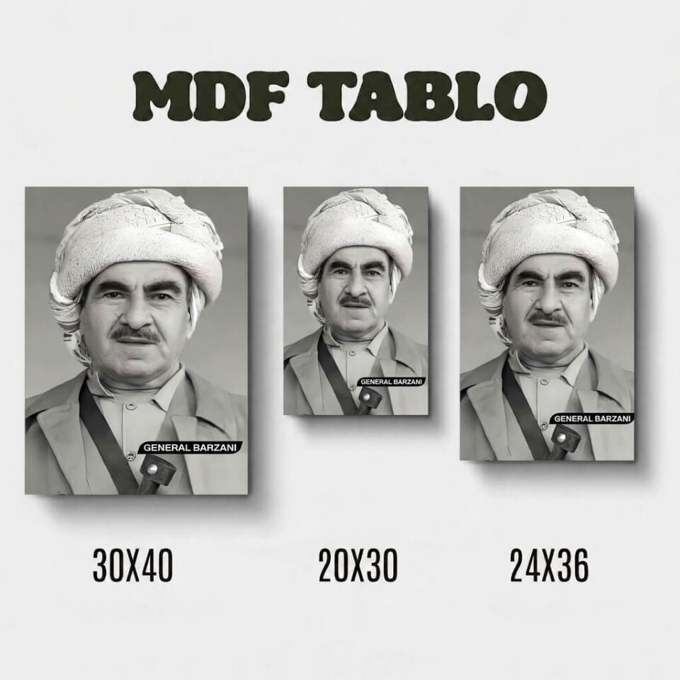 Tabloya Mele Mistefa Barzani Resimli Tasarımlı Duvar Dekoratif Mdf Ahşap Retro Poster Tablo - Mustafa Barzani Tablosu