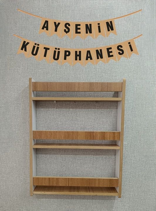 İsme Özel Montessori Çocuk Bebek Odası Kitaplığı - 80*60 cm Ceviz Renk Kitaplık