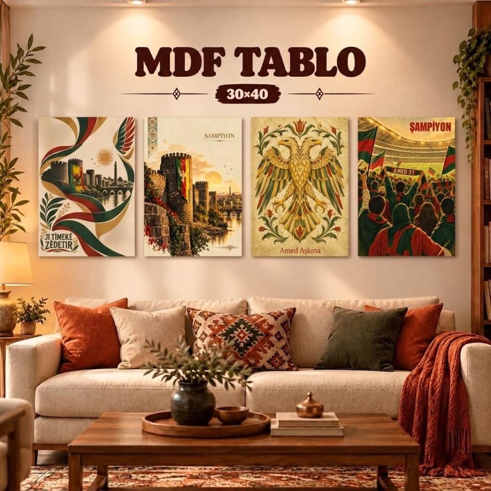 Amed Şampiyon Çift Başlı Kartal Surları Tasarımlı Duvar Dekoratif Taraftar Spor Mdf Ahşap Retro Poster Tablo Seti