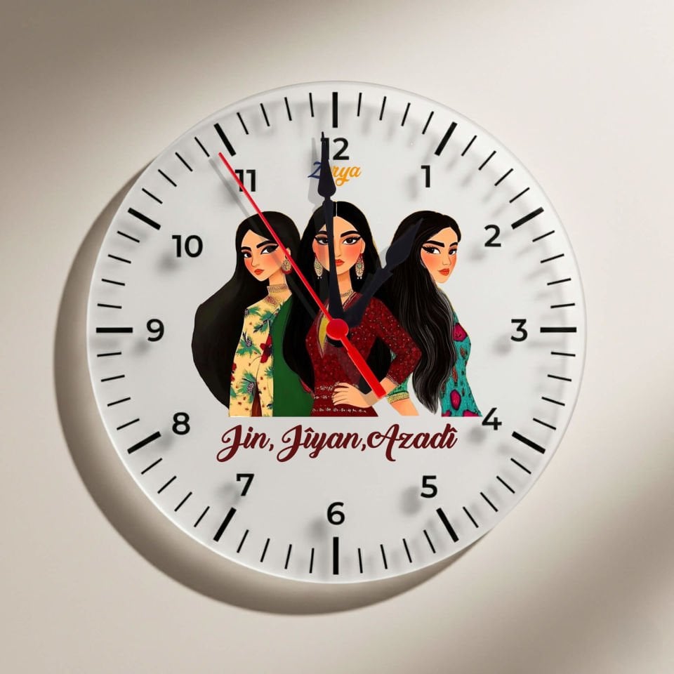 Jin Jiyan Azadi Kadın Motifli Duvar Saati