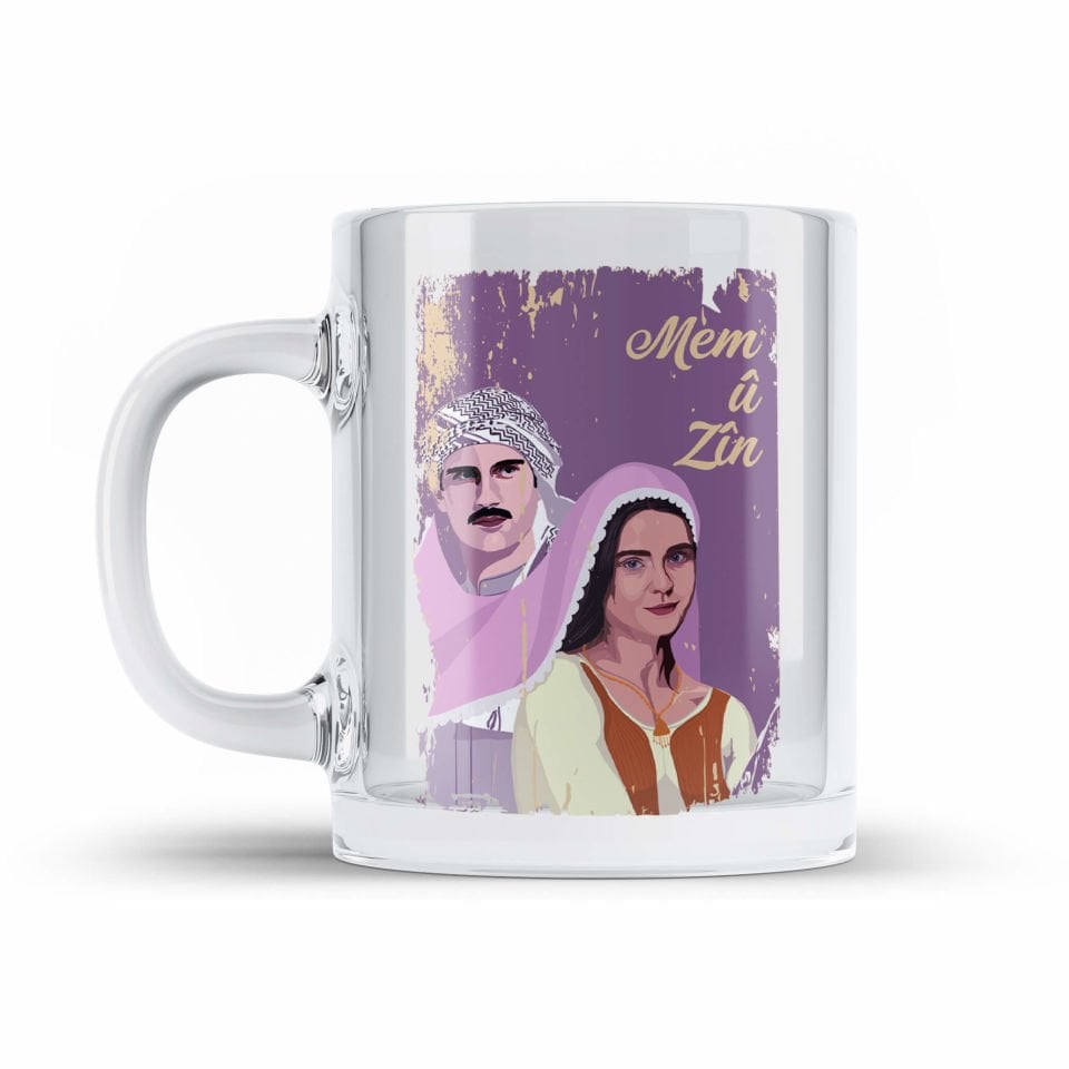 Mem û Zin Sevgililere Özel Tu Tasarımlı şeffaf Camlı Kupa Bardak - Mem û Zin Bardağı