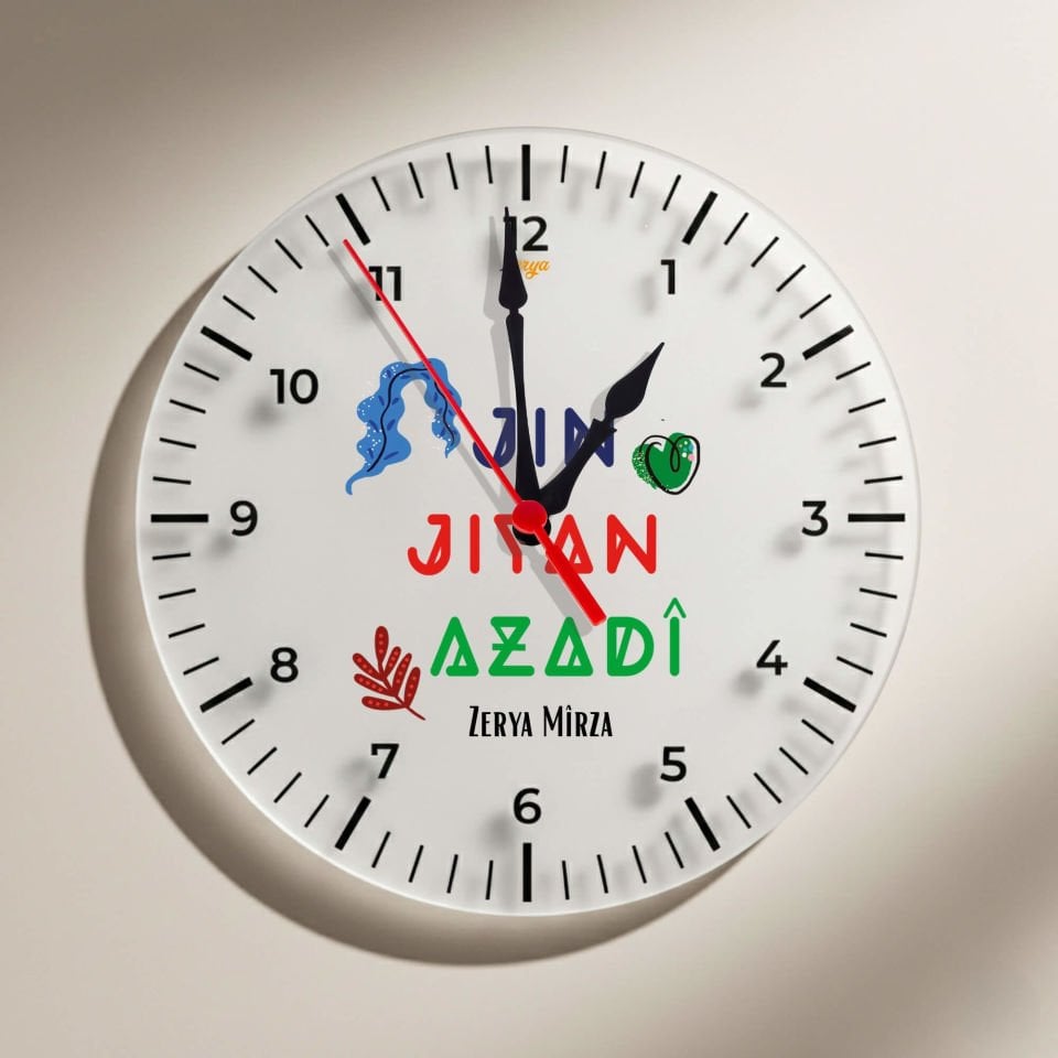 İsme Özel Jin Jiyan Azadi Yazılı Duvar Saati