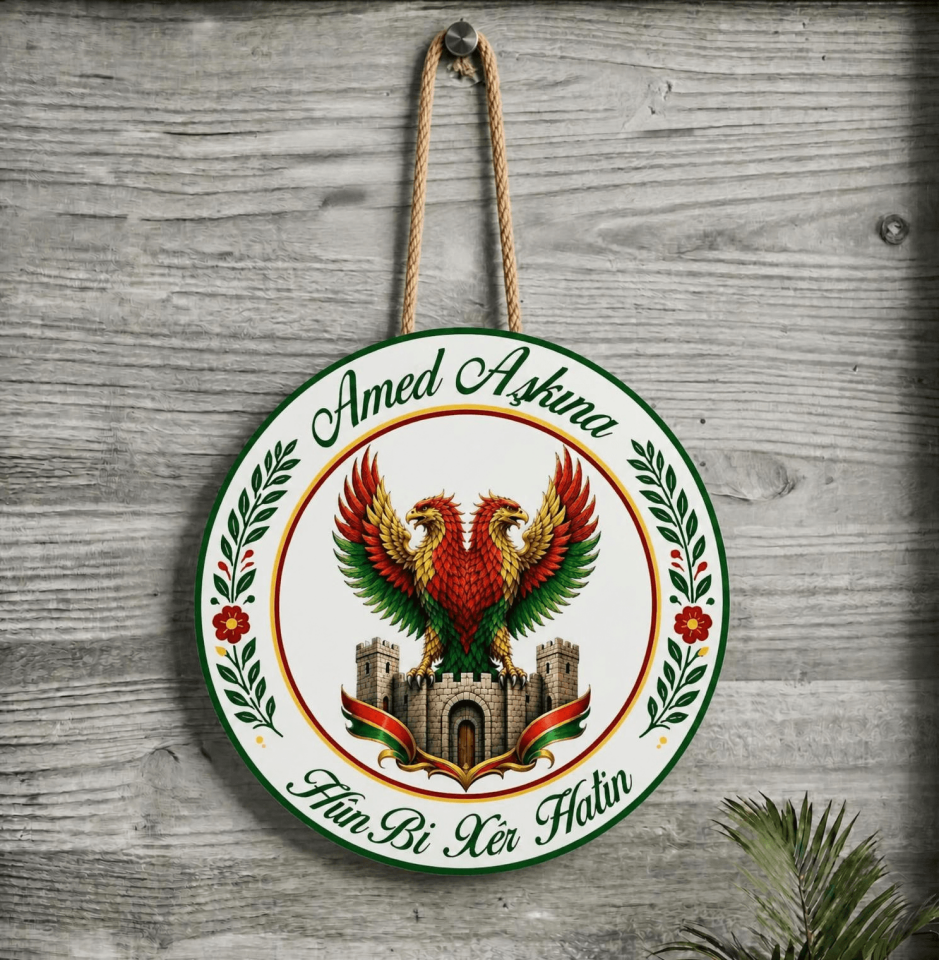 Amed Aşkına Surları Çift Başlı Kartal Tasarımlı Hûn Bi Xêr Hatin Taraftar Spor Kürtçe Kapı Süsü