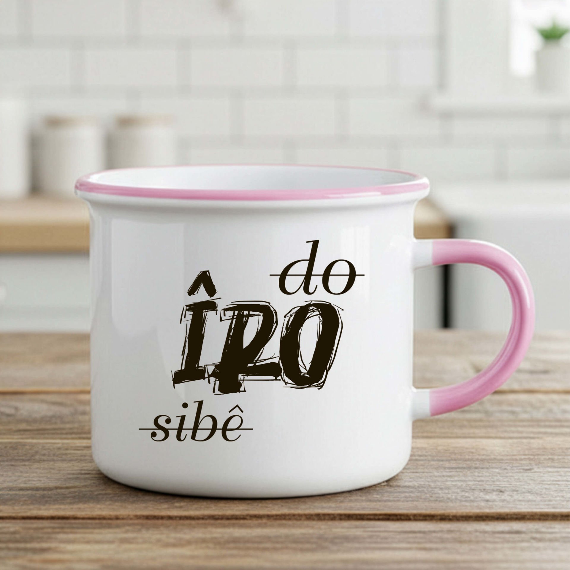 Do Îro Sibê Tasarımlı Kürtçe Enamel Pembe Kupa Bardak - Do Îro Sibê Enamel Kupası