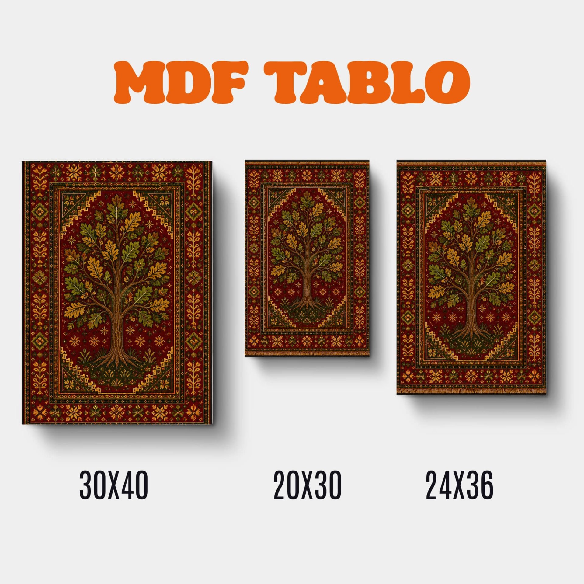 Tabloya Dara Vejînê - Halı Kilim Hayat Ağacı Motifli Tasarımlı Duvar Dekoratif Mdf Ahşap Retro Poster Tablo
