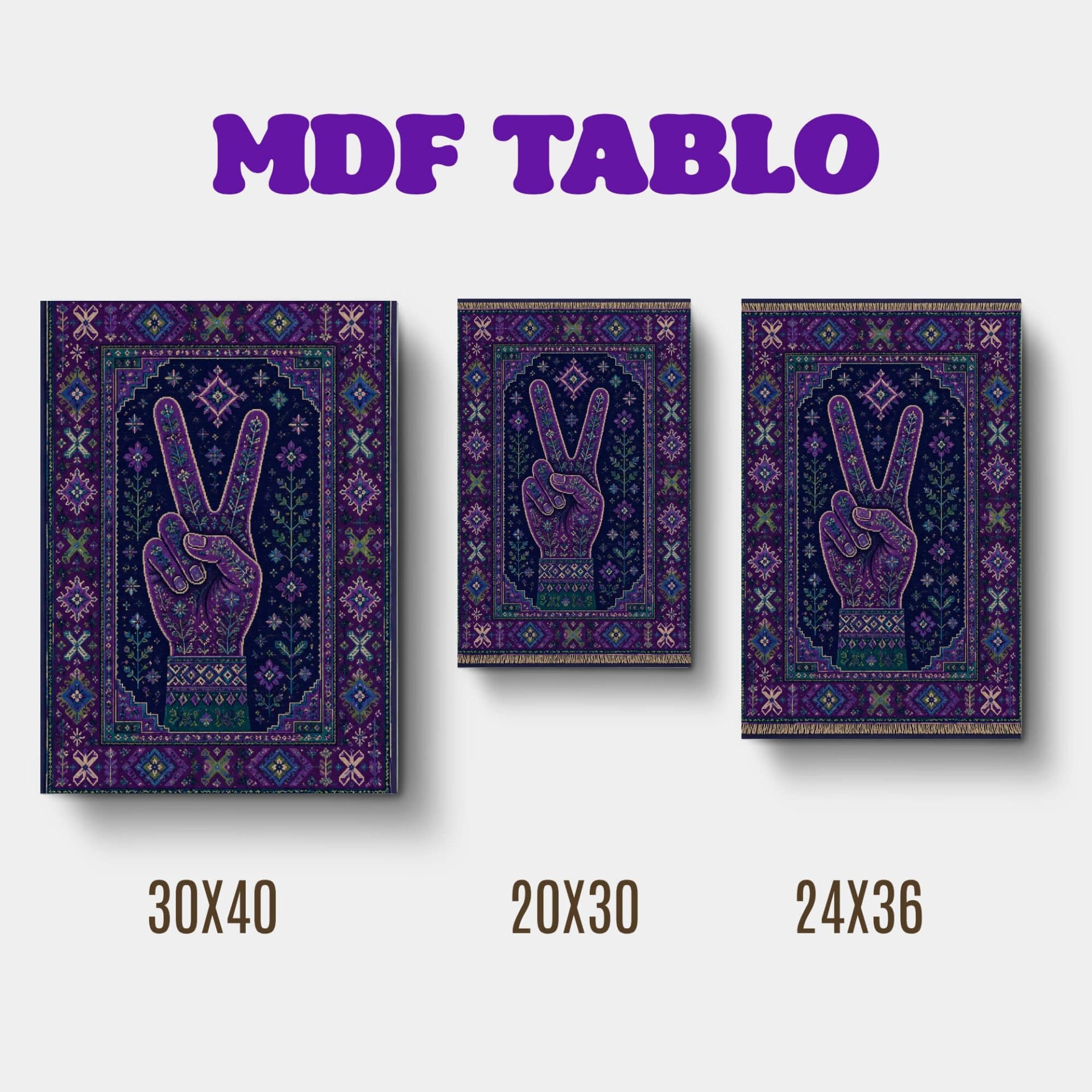 Tabloya Serkeftinê - Halı Kilim Zafer İşareti Motifli Tasarımlı Duvar Dekoratif Mdf Ahşap Retro Poster Tablo