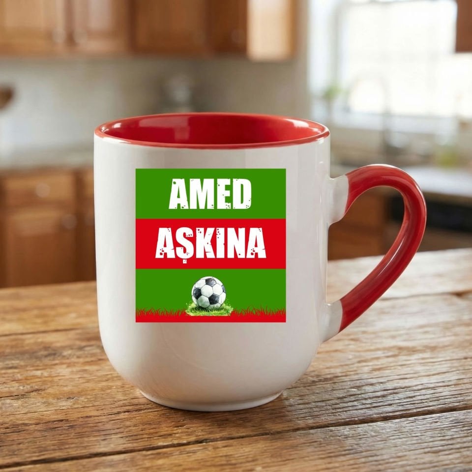 Amed Aşkına Yeşil Kırmızı Tasarımlı Taraftar Spor Elite Oval Kırmızı Kupa Bardak